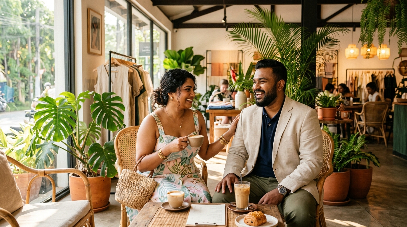 Diverse plus-size men and women dressed in stylish modern Sri Lankan fashion in Colombo